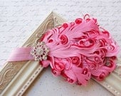 Pink and Red Nagorie Feather Headband, pink headbands, red headbands, baby headbands, newborn headbands, photography prop