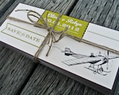 Wedding Save The Date-  Vintage and Airplane inspired invitations