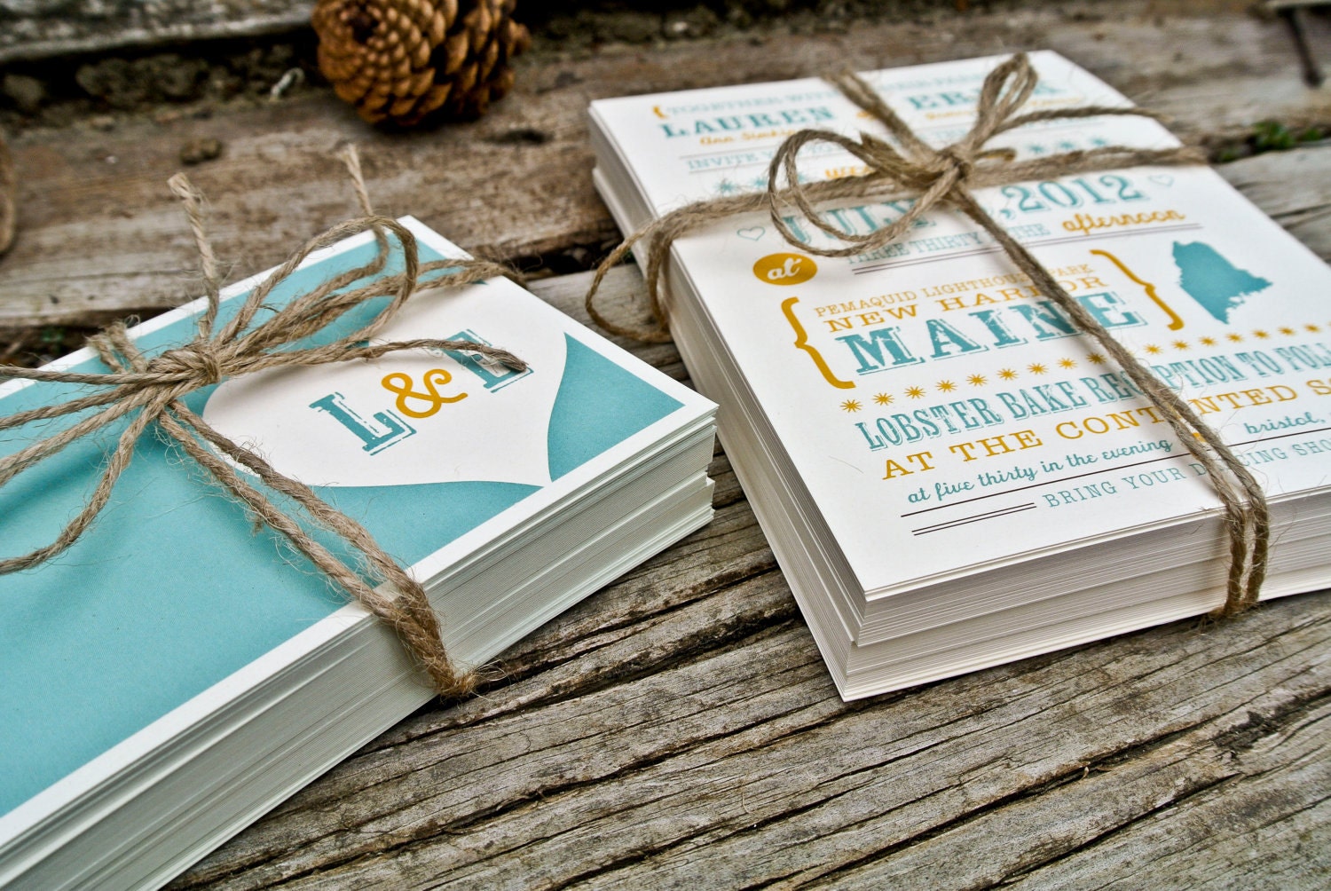 Wedding Invitation : Rustic and Chic - Teal and Mustard