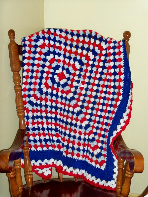 Patriotic Granny Afghan - 49 inch Traditional Granny Square Afghan With Patriotic Pride