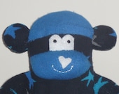 Plush Sock Monkey - Sidney, sock, doll, stuffed, animal, creature, monkey, blue, stars, CE, toy, Children