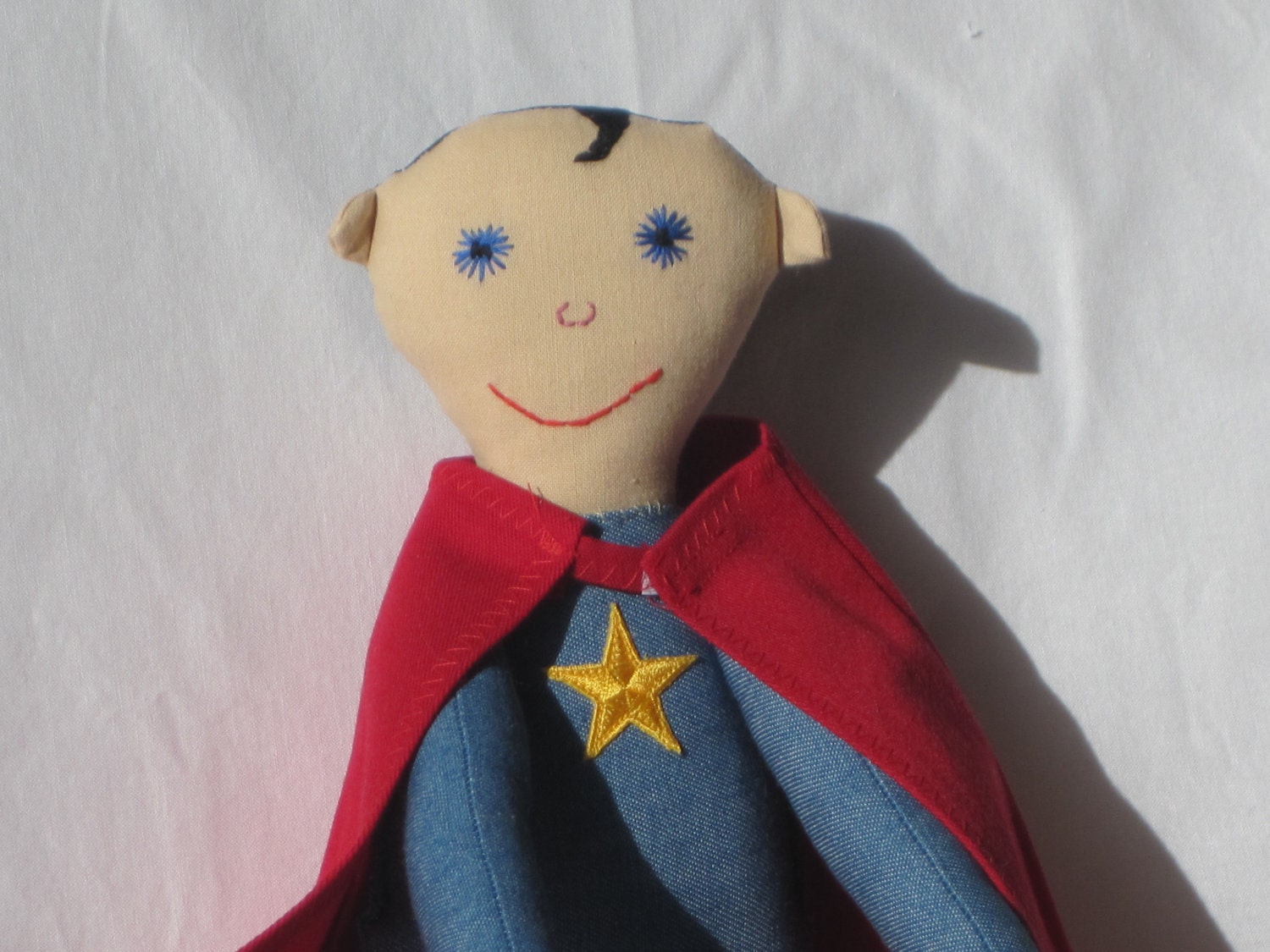 Super Hero Rag Doll (like Superman): OOAK Handmade stuffed fabric toy doll