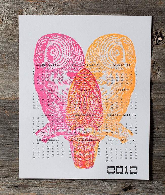 Letterpress Neon Owl Calendar - WishboneLetterpress