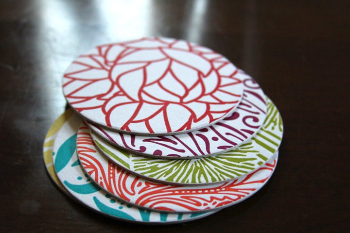 Colorful Letterpress Coasters, set of 6