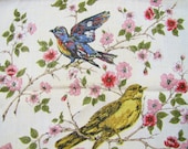 Set of Four Linen Kitchen Towels with Bird Prints- Colorful - BellaVitaVintage