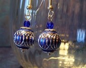 SALE: Sapphire Sparkle - Laser Etched Sapphire Enamel Bead Earrings