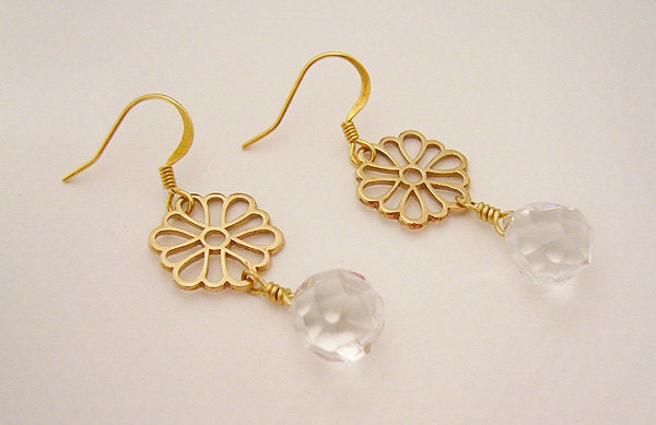 May Flowers - Solid Bronze and Crystal Drop Earrings