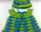 Crochet Baby dress 0 to 3month with matching Sun hat