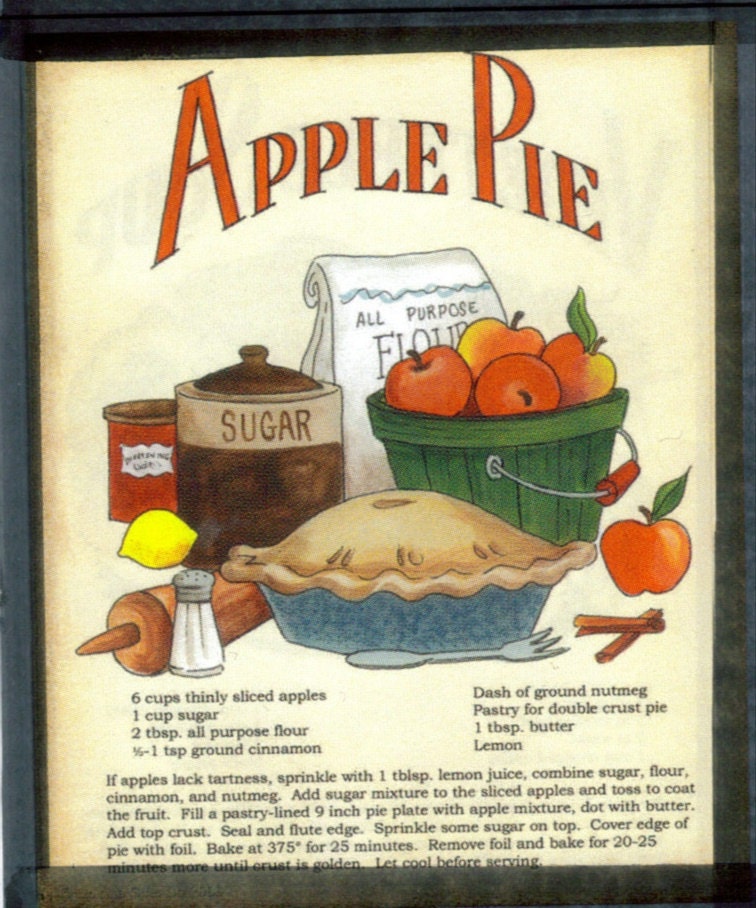 Apple Pie Recipe Plaque  Retro Primitive Country  KITCHEN Decor Sign Free Shipping - carolalden