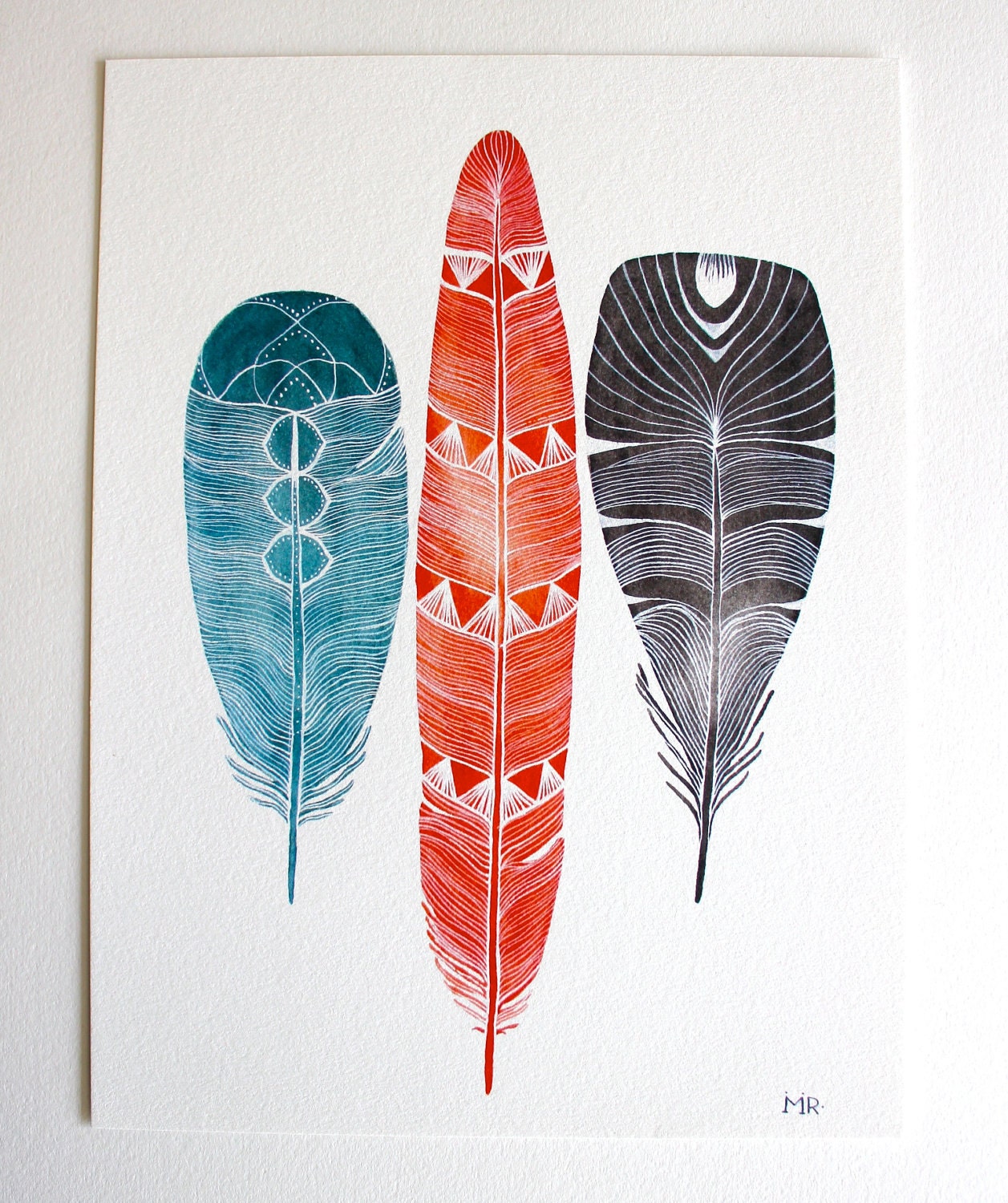 Watercolor Painting - Feather Art - Archival Print - 8x10 Lhasa Feather Painting