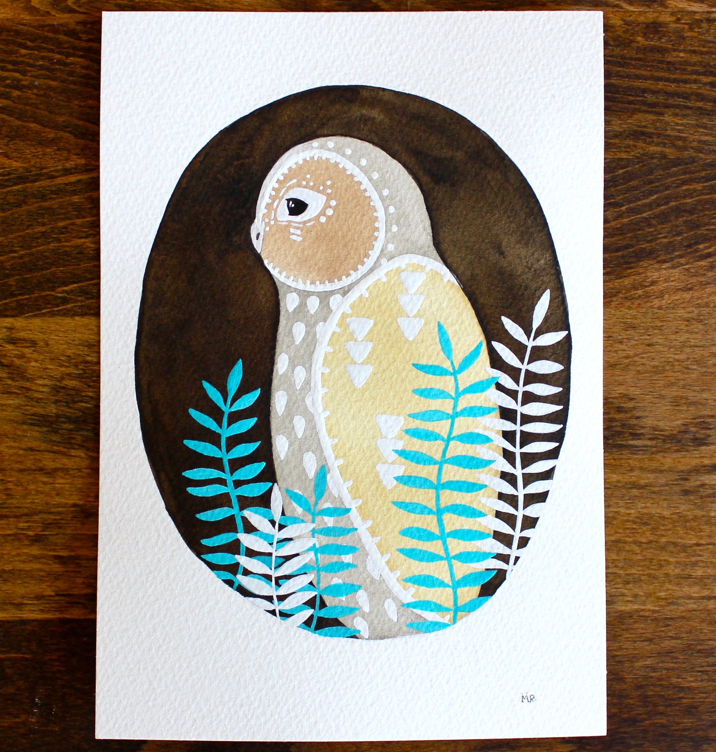 Owl Illustration Painting - Archival Print - White Owl Teva - Watercolor Art