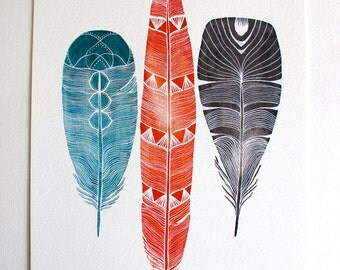 Watercolor Painting - Feather Art - Archival Print - 8x10 Lhasa Feather Painting