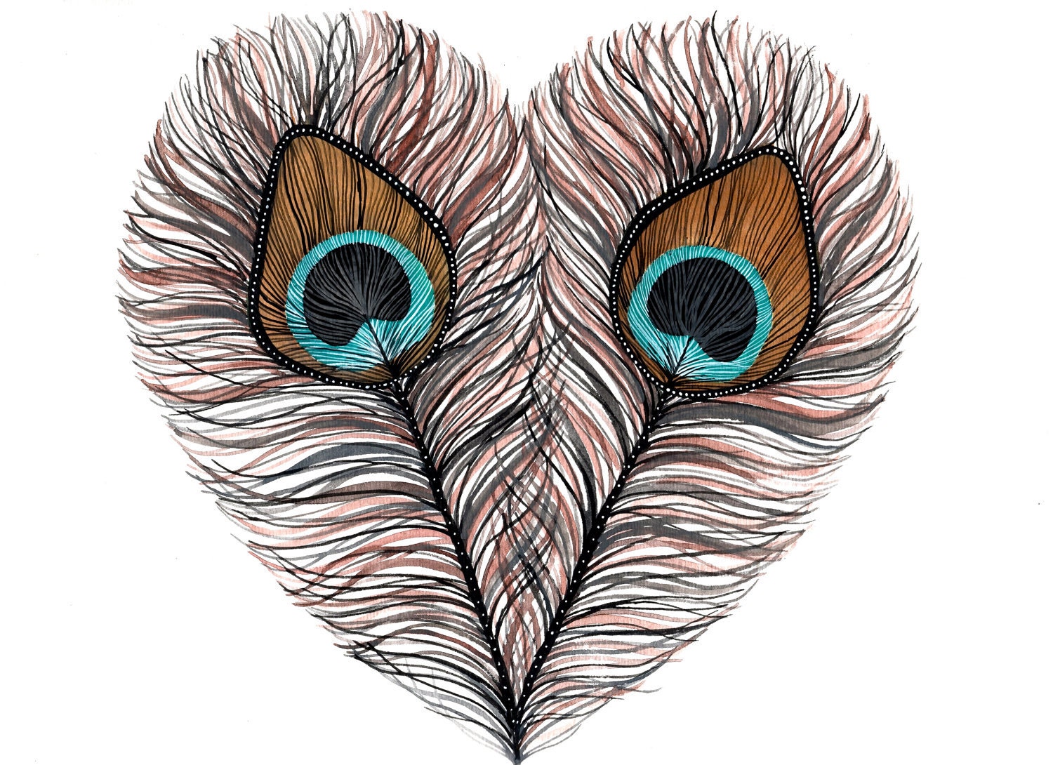 Peacock Feather Heart - Archival Print