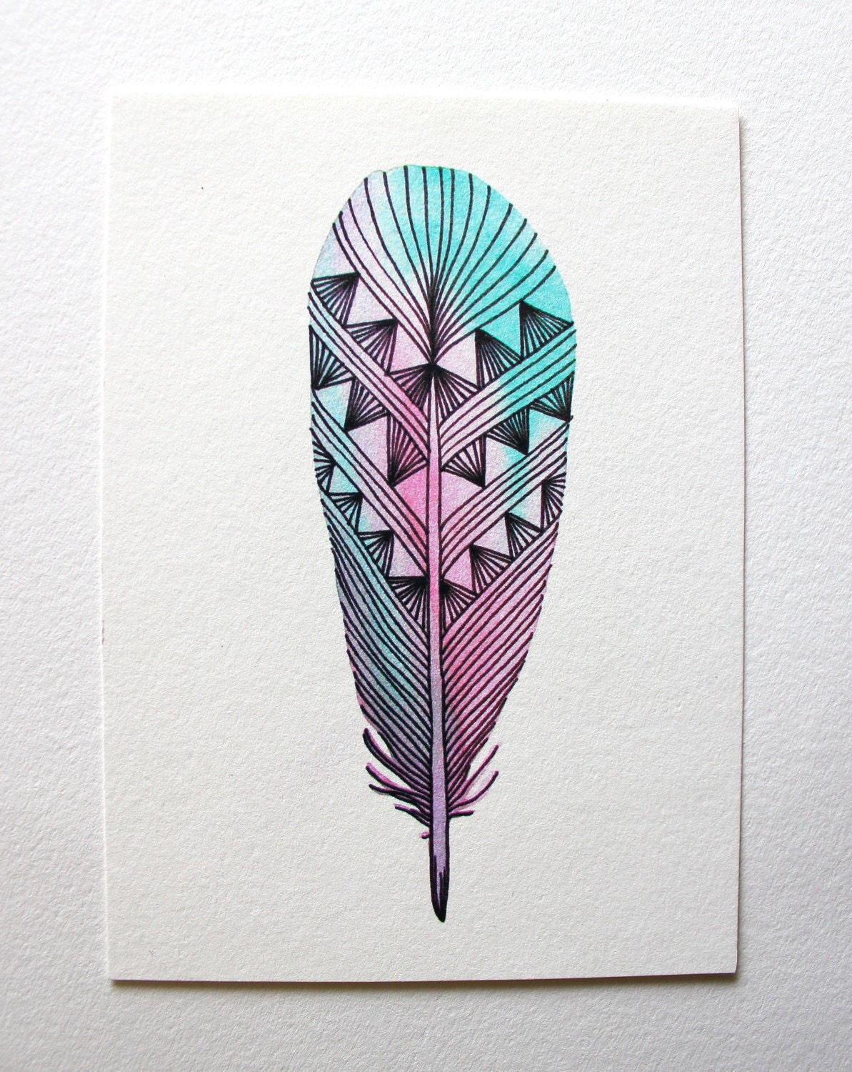 Feather Art - Watercolor Painting - Neon Spring Archival Print