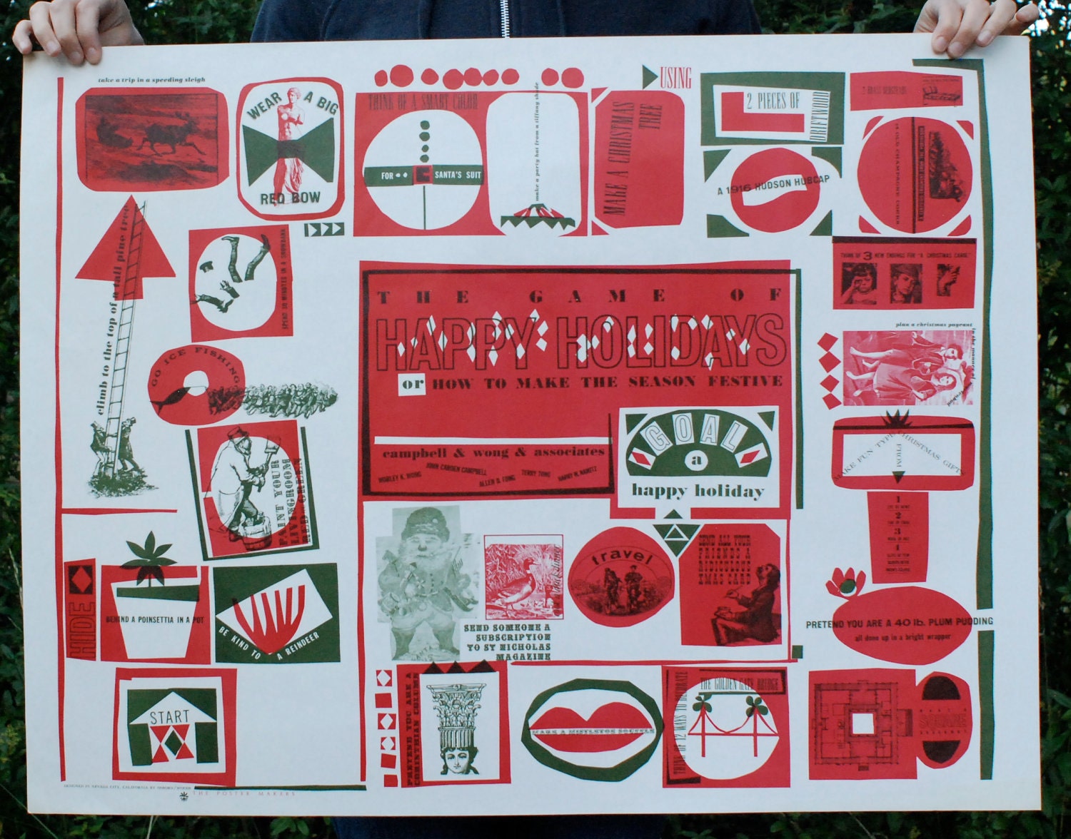 Red and Green Christmas print - Vintage 1960s art by Osborn Woods