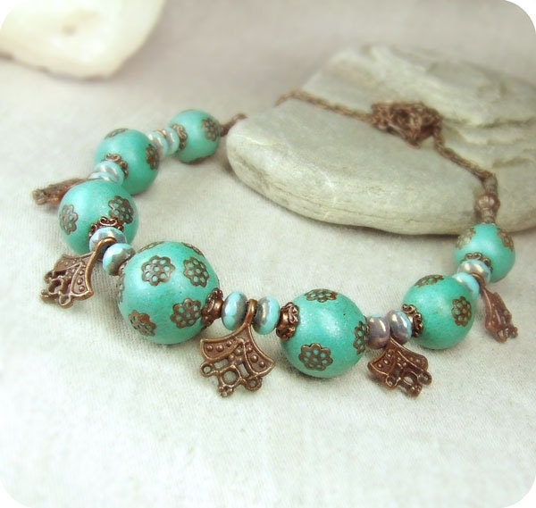 Mint copper necklace. OOAK. Free shipping