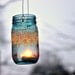 Hand Painted Mason Jar Moroccan Lantern -Ocean Blue Glass with Pearl White Embellishment