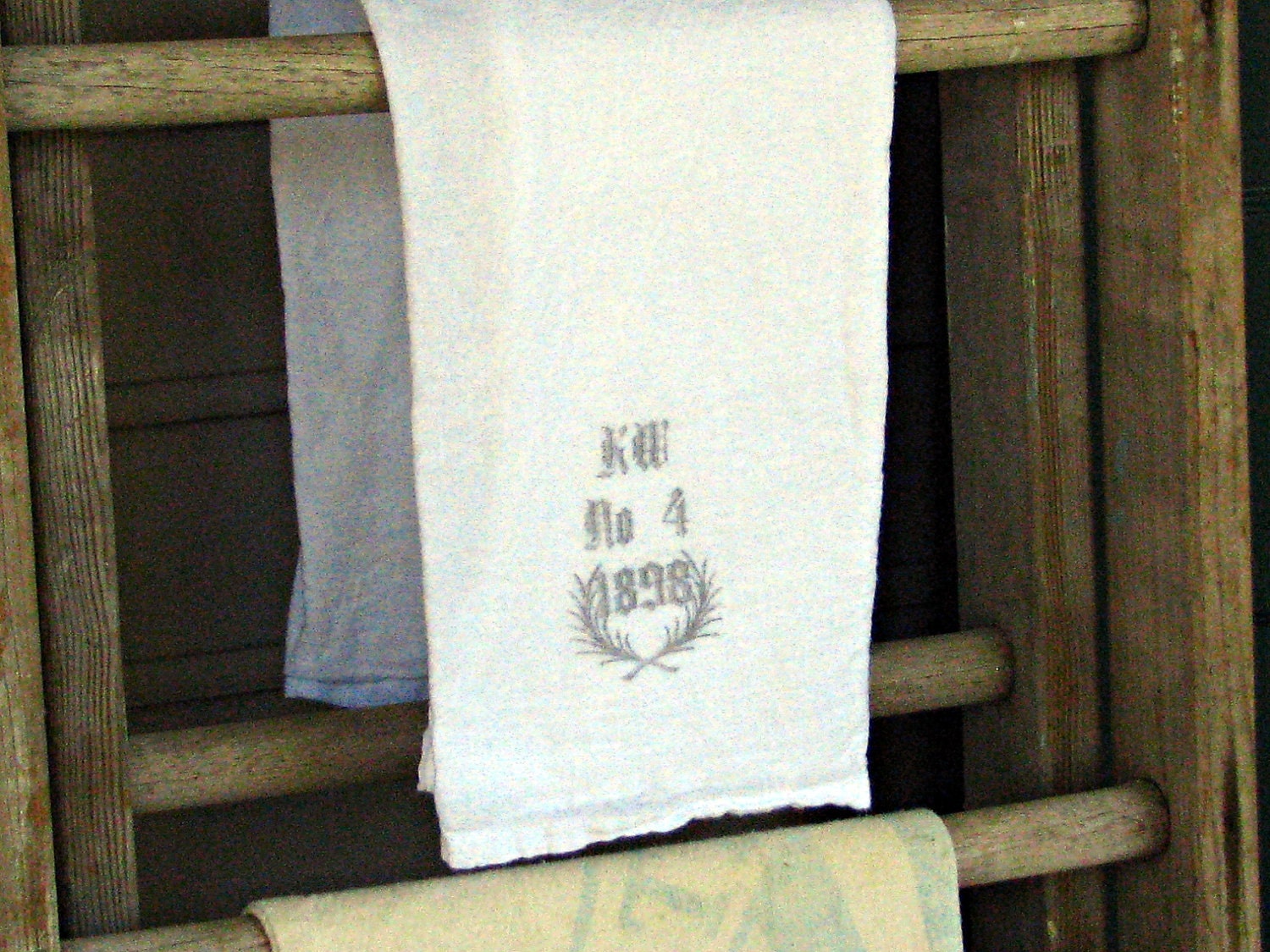 Vintage Flour Sack Tea Towel, European Artwork/Monogram, Cotton Tea Towel