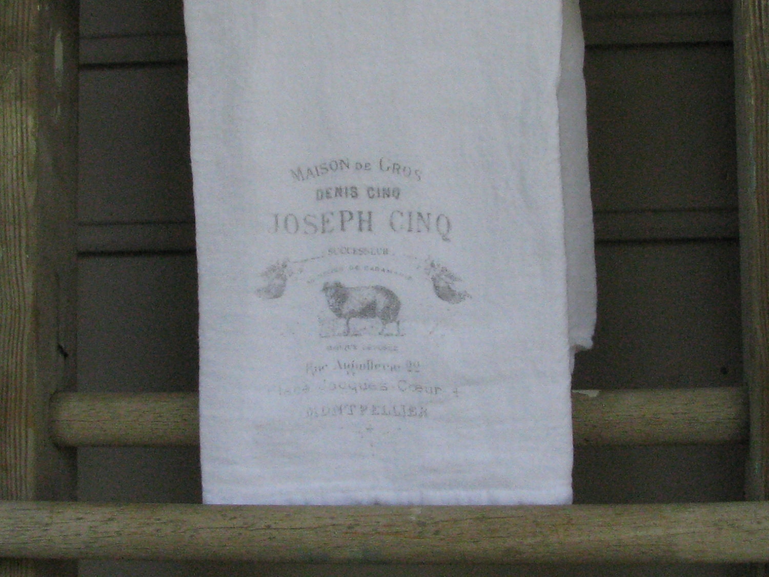 Vintage Flour Sack Tea Towel, French Sheep Advertisement, Cotton Tea Towel