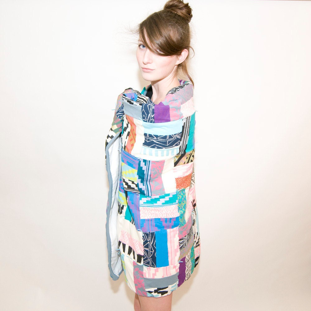 Psychedelic Patch Work Crib Quilt Made from Thief&Bandit Hand Printed Organic Jersey Scraps