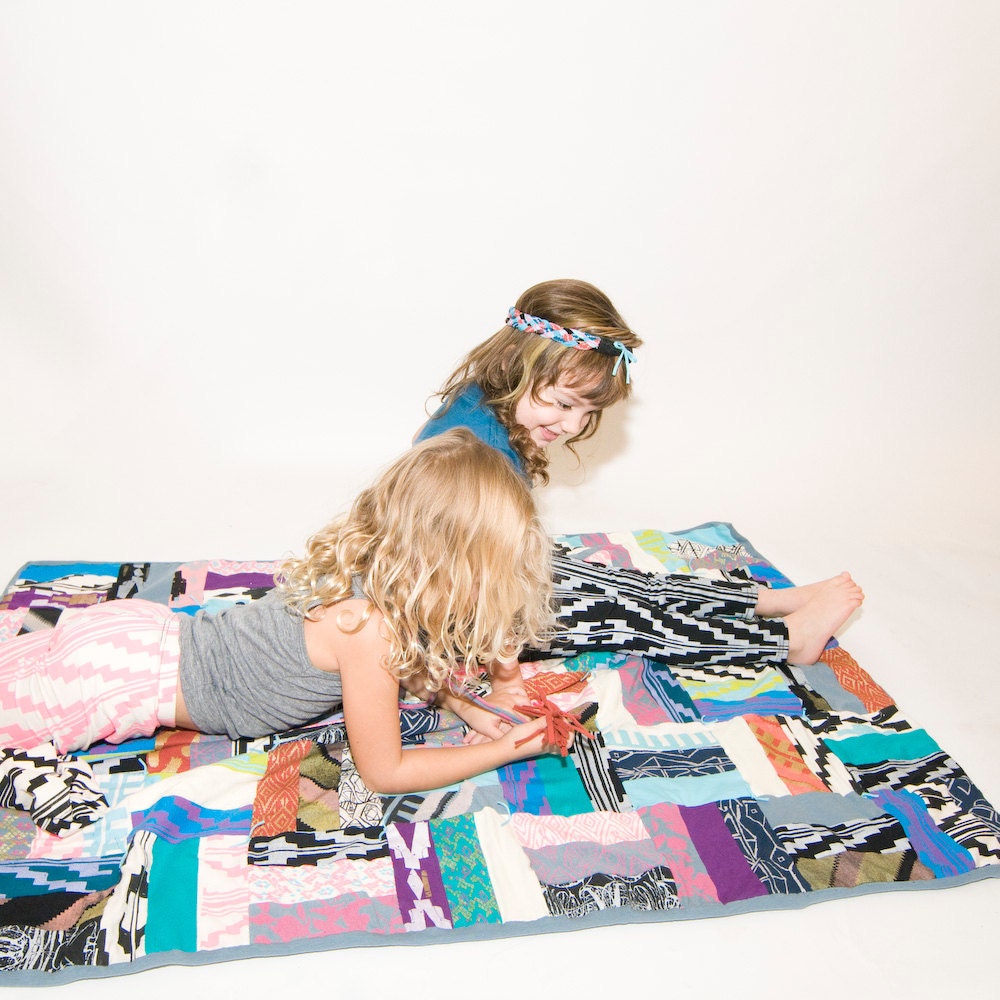 Psychedelic Patch Work Crib Quilt Made from Thief&Bandit Hand Printed Organic Jersey Scraps