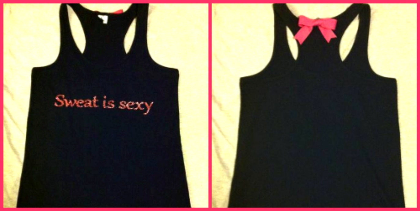 Sweat is Sexy Black Tank top with Pink Glitter writing Work-out Racerback Tank Top