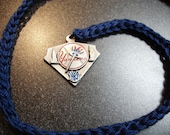 New York Yankees Crochet Bookmarker - Navy Blue MLB Book Thong with Official Silver Charm - Great gift for boys or men