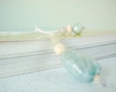 Peaceful Baby Blue and Cream Beaded Book Thong - Paper, and Wood Beads on Double Thread