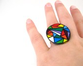 Stained Glass Geometric Ring, Shrink Plastic Ring, Colorful, Rainbow, Prism, Wearable Art - PeriwinkleNuthatch Stained Glass Geometric Ring, Shrink Plastic Ring, Colorful, Rainbow, Prism, Wearable Art - PeriwinkleNuthatch