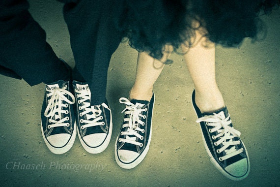 Prom Night Boy & Girl Matching Black and White Sneakers - 5x7 Print - Chucks - Wall Art Decor - Romantic