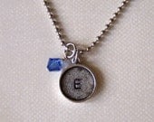 Hand stamped silver bezel initial necklace with birthstone mothers daughters childs bridesmaids personalized