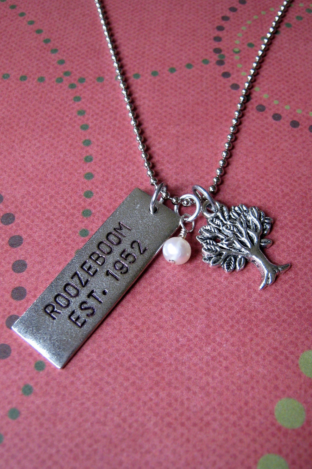 Hand stamped family tree established silver necklace personalized mother's day, grandmother's, wedding gift, name