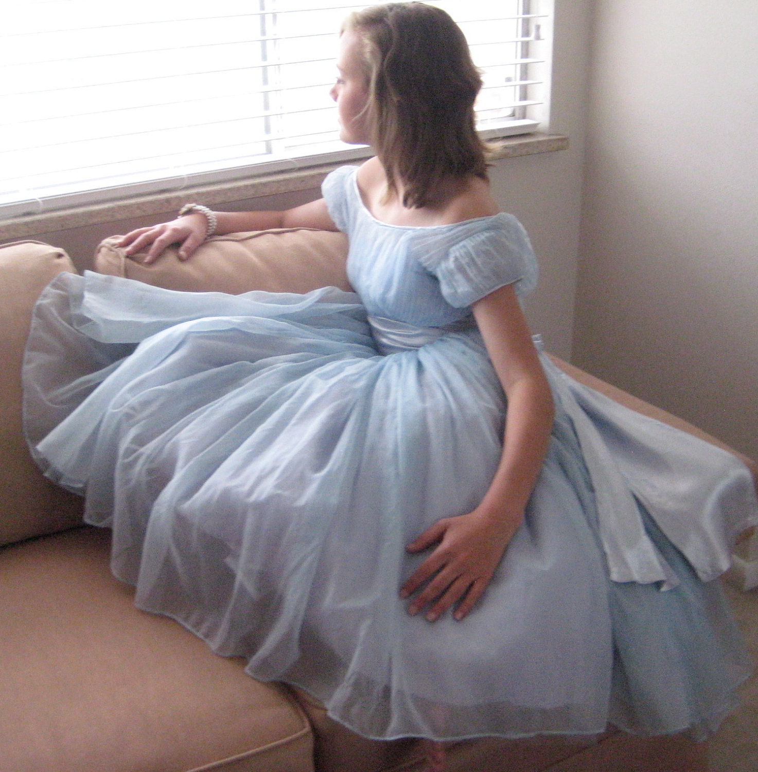 Prom Dress 1950s Emma Domb/ Vintage Prom Dress/ Baby Blue/ satin, tulle and light fluffy chiffon dress