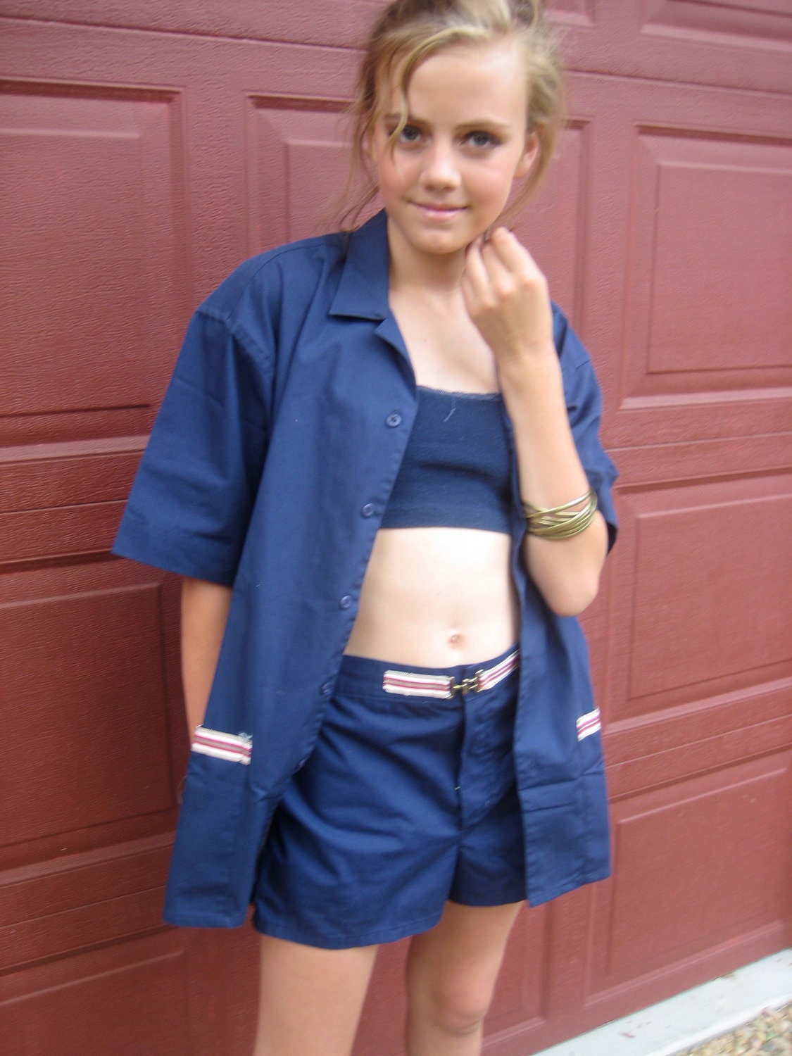 Vintage Christian Dior Swim Suit/ 1950s swim set/ Nautical blue white red/ Jacket/Trunks/Short Shorts/unisex/mens/women/womens/NEVER WORN