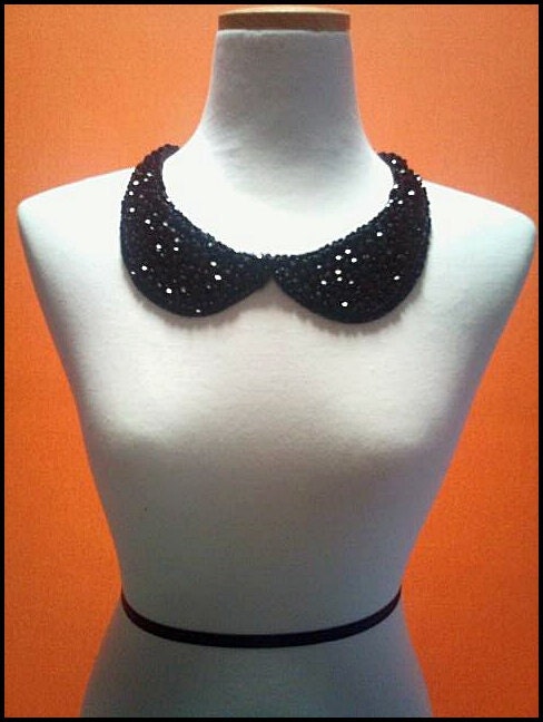 black color peter pan handmade collar necklace. high quality custom jewelry beaded