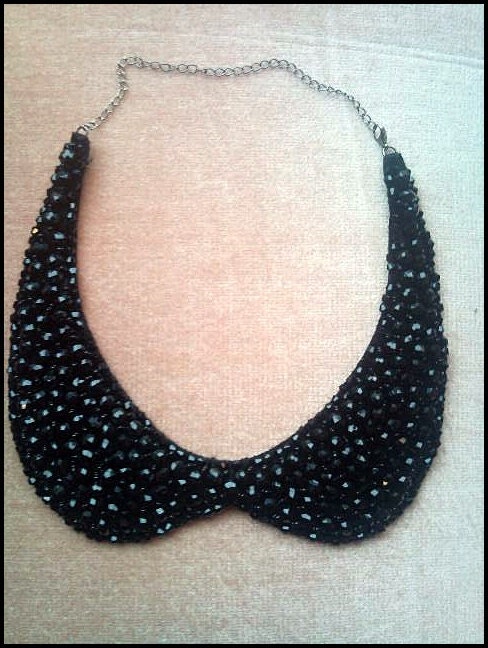 black color peter pan handmade collar necklace. high quality custom jewelry beaded