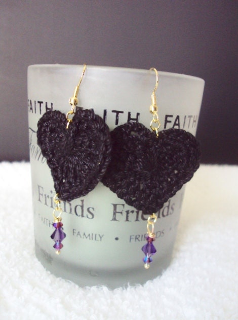 Heart Crochet Lace & Swarovski Crystal Earrings