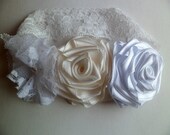 Handmade flowers white and ivory variation lace headband-Perfect for Baptism,Christening headband-newborn/infant/baby/toddler-Photo Prop