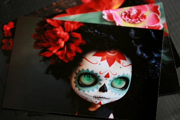 Custom Set of 4 Dia de los Muertos Calavera Blythe postcards