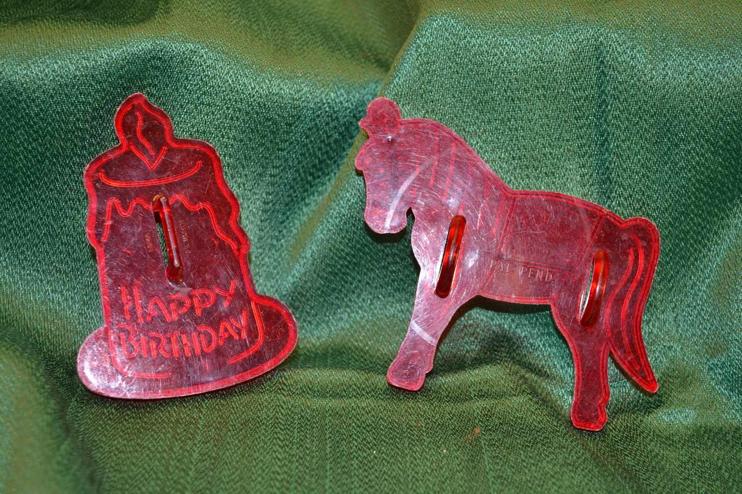 Vintage Red Cookie Cutters - Birthday Cake & Circus Horse