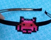 Ribbon Covered Mini Hama Bead Pink Space Invader 8 Bit Pixel Geek Headband