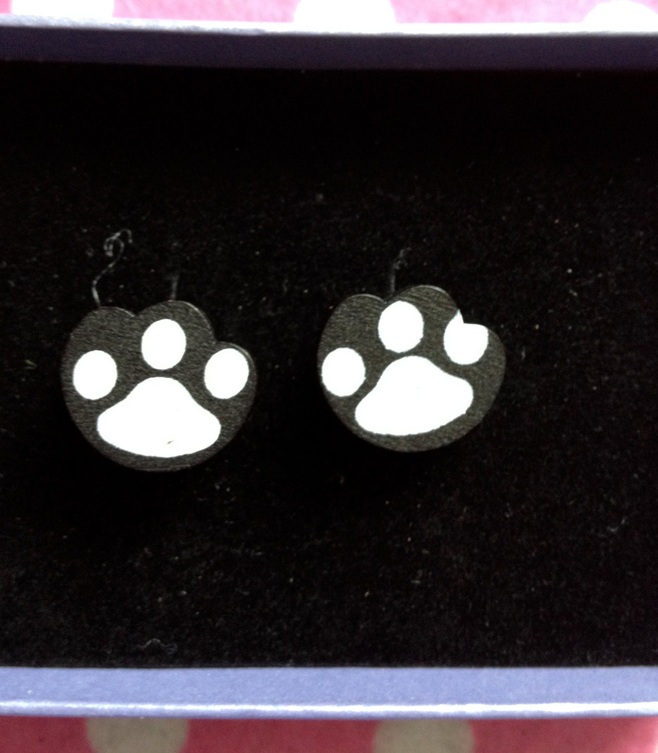 Upcycled Wooden Button Paw Print Earrings