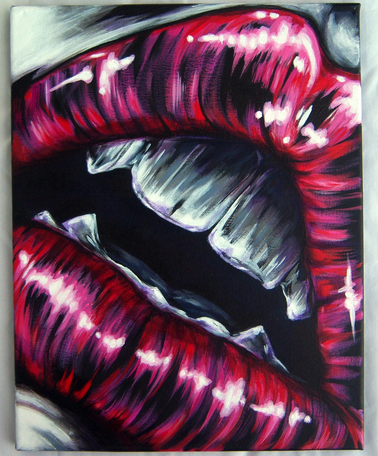 Vampire Lips Painting, Acrylic on Canvas: Original Art