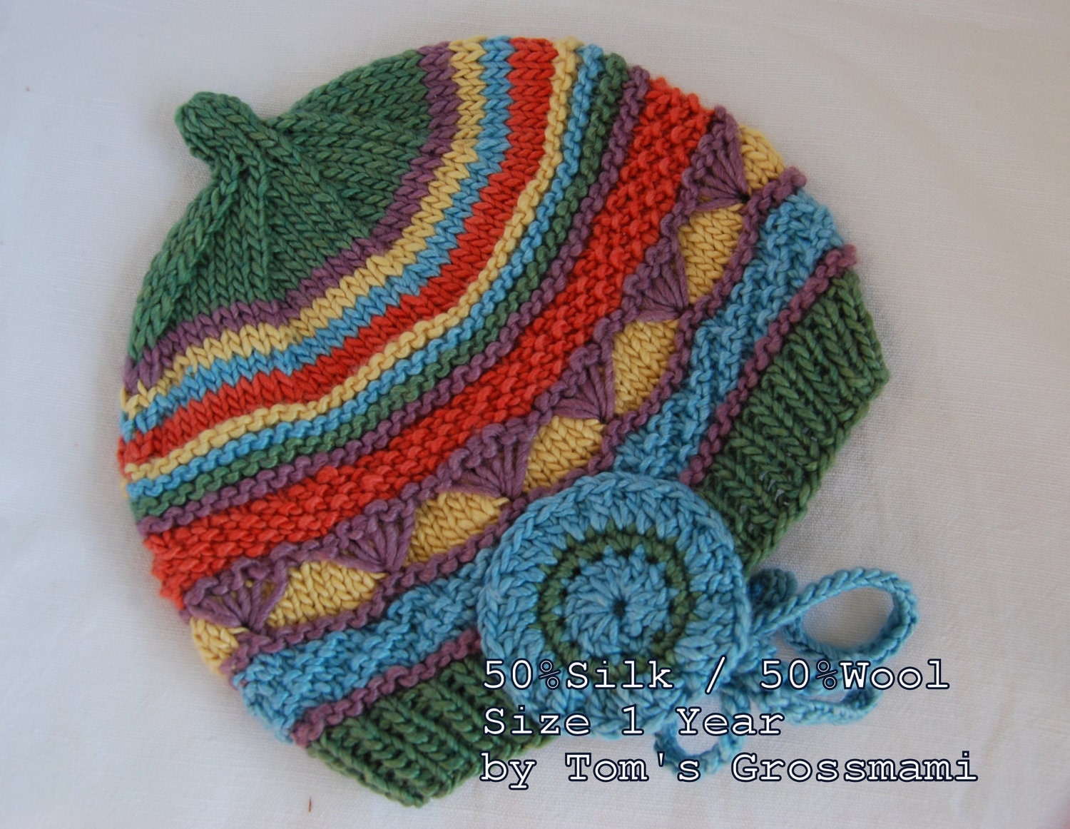Rainbow Toddler Hat - High Quality Natural Product - Swissmade - Size 12 Month - Material: 1/2 silk & 1/2 wool