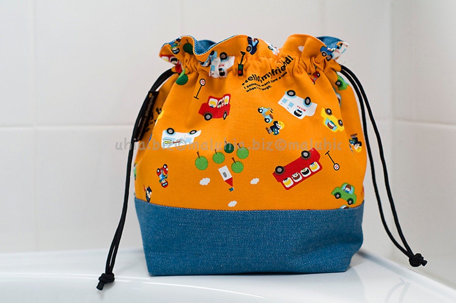 Drawstring Project Bag Pouch made with Orange Hello My Friend