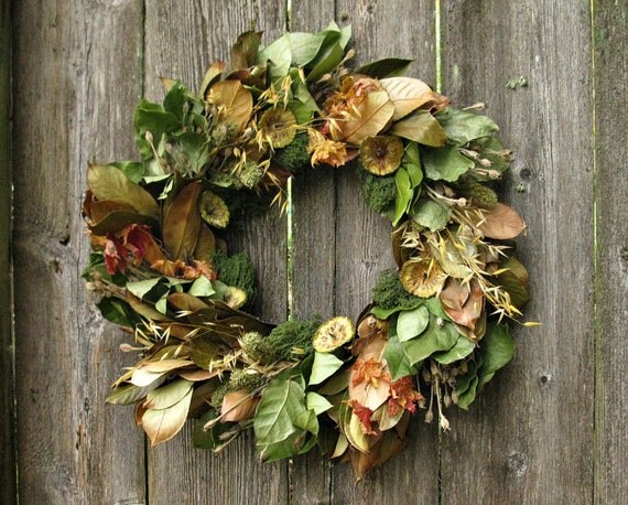 Natural Wreath - Orange Blossom - with Osage Orange, Oats, Vine Maple, Millet, Rose Campion, Pom Pon, Lemon leaf, and Laurel