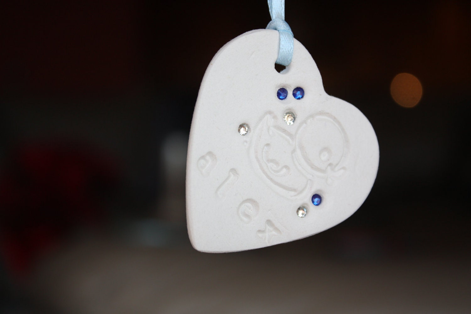 Custom Baby Shower Favors - White Heart Favor with Swarovski Crystals.