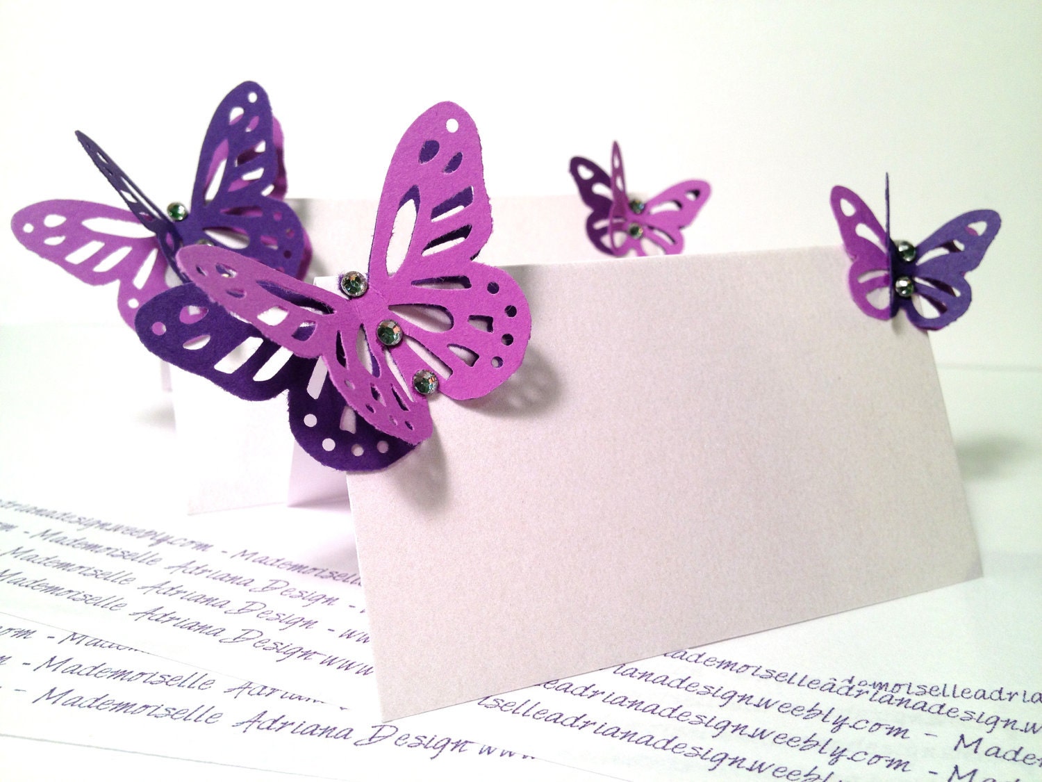Blank Escort Place Table Name Card for Calligraphy Pearl Paper, Swarovski Crystals and Butterfly - for Wedding or any other party or shower