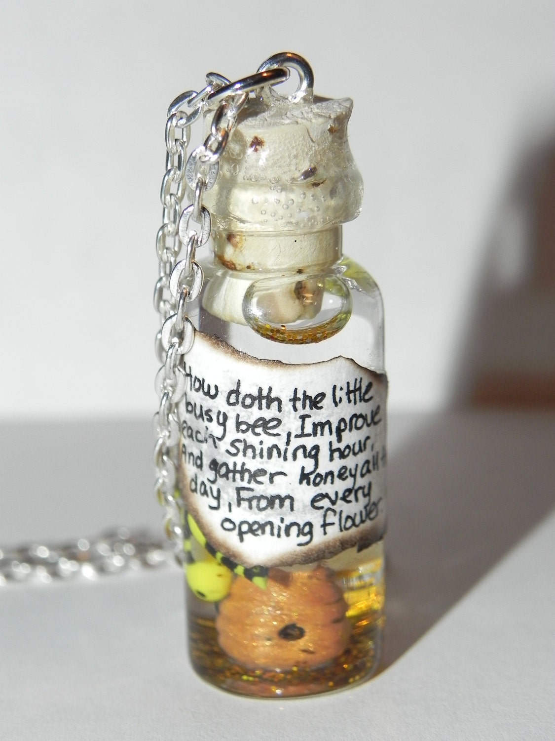 Busy Bees and Beehive in a Bottle Necklace, Bee Quote Bottle Necklace