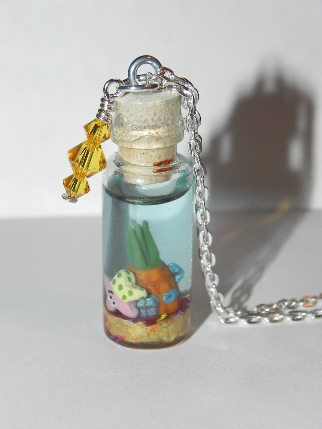 Sponge Bob Square Pants in a Bottle Necklace Pineapple Hut and Starfish
